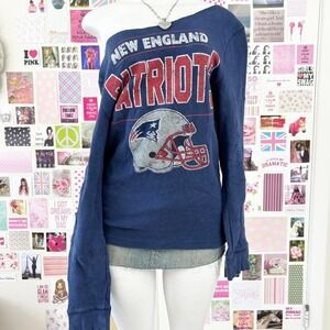 new england patriots navy waffle knit off shoulder thermal